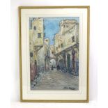 Jacobo Azagury (1886-1980), A Continental street, signed, watercolour, 43.