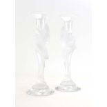 A pair of Igor Karl Faberge crystal flutes, each modelled as an exotic bird,