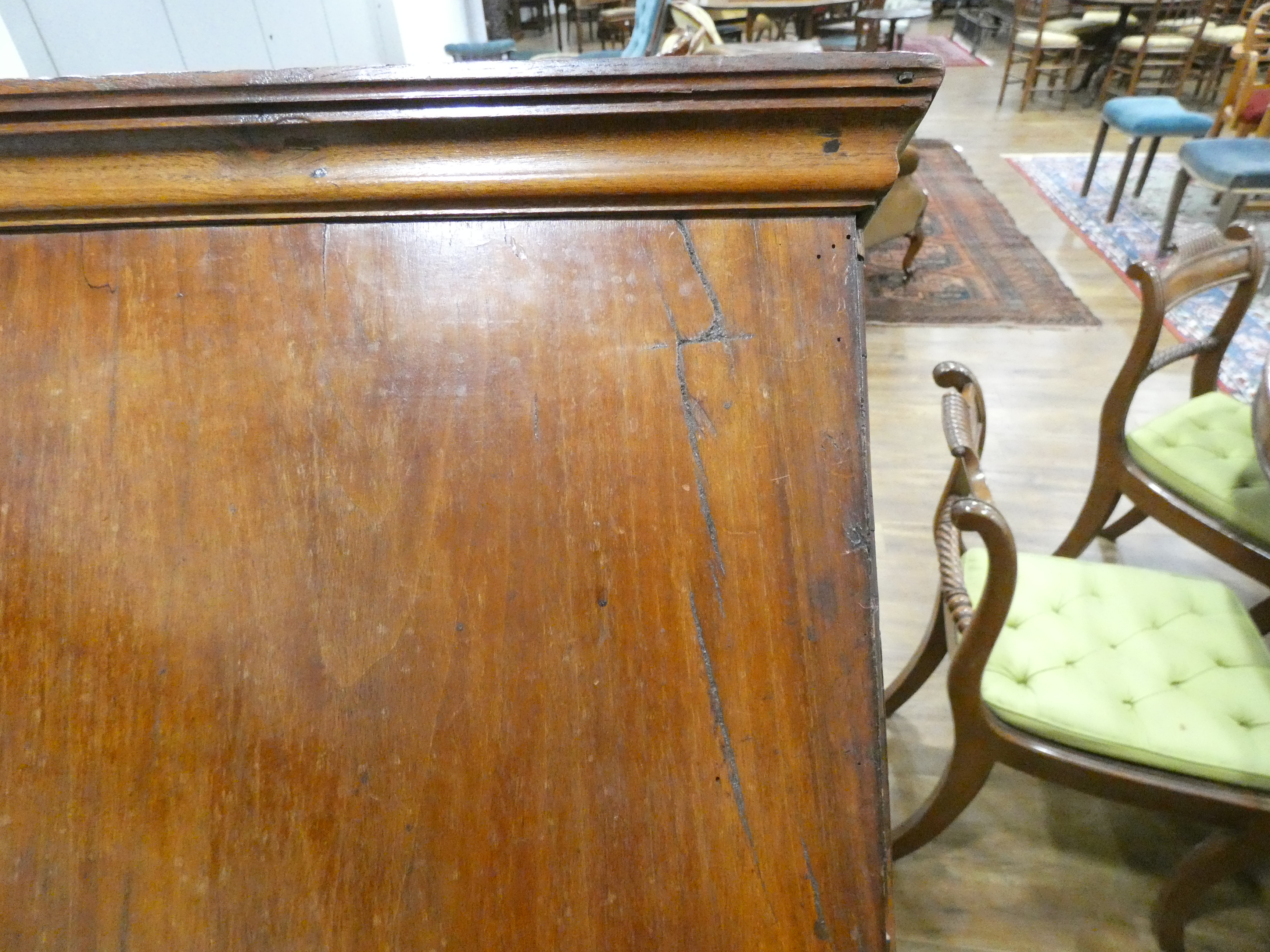 A Georgian walnut and feather crossbanded chest of three short over three long drawers on later bun - Image 22 of 27