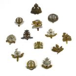 A group of thirteen county cap badges mainly from the Midlands including Derbyshire,