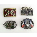 A group of four 1980/90's American pewter and enamelled belt buckles