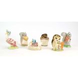 Six Royal Albert Beatrix Potter figures: Mrs Tiggy Winkle, Old Mr Brown, Goody Tiptoes,