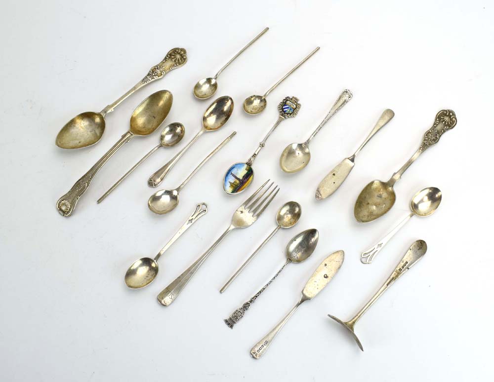 A group of Victorian and later Scottish and English silver teaspoons, coffee spoons etc.