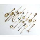 A group of Victorian and later Scottish and English silver teaspoons, coffee spoons etc.