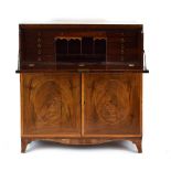 A Georgian mahogany, strung and crossbanded secretaire, the fall-front enclosing a fitted interior,