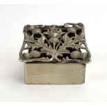 An early 20th century stamp box with pieced hinged lid decorated with thistles, Asprey & Co Ltd.