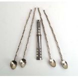 A set of four (?)Chinese metalware cocktail spoons/straws with ropetwist decoration, l.