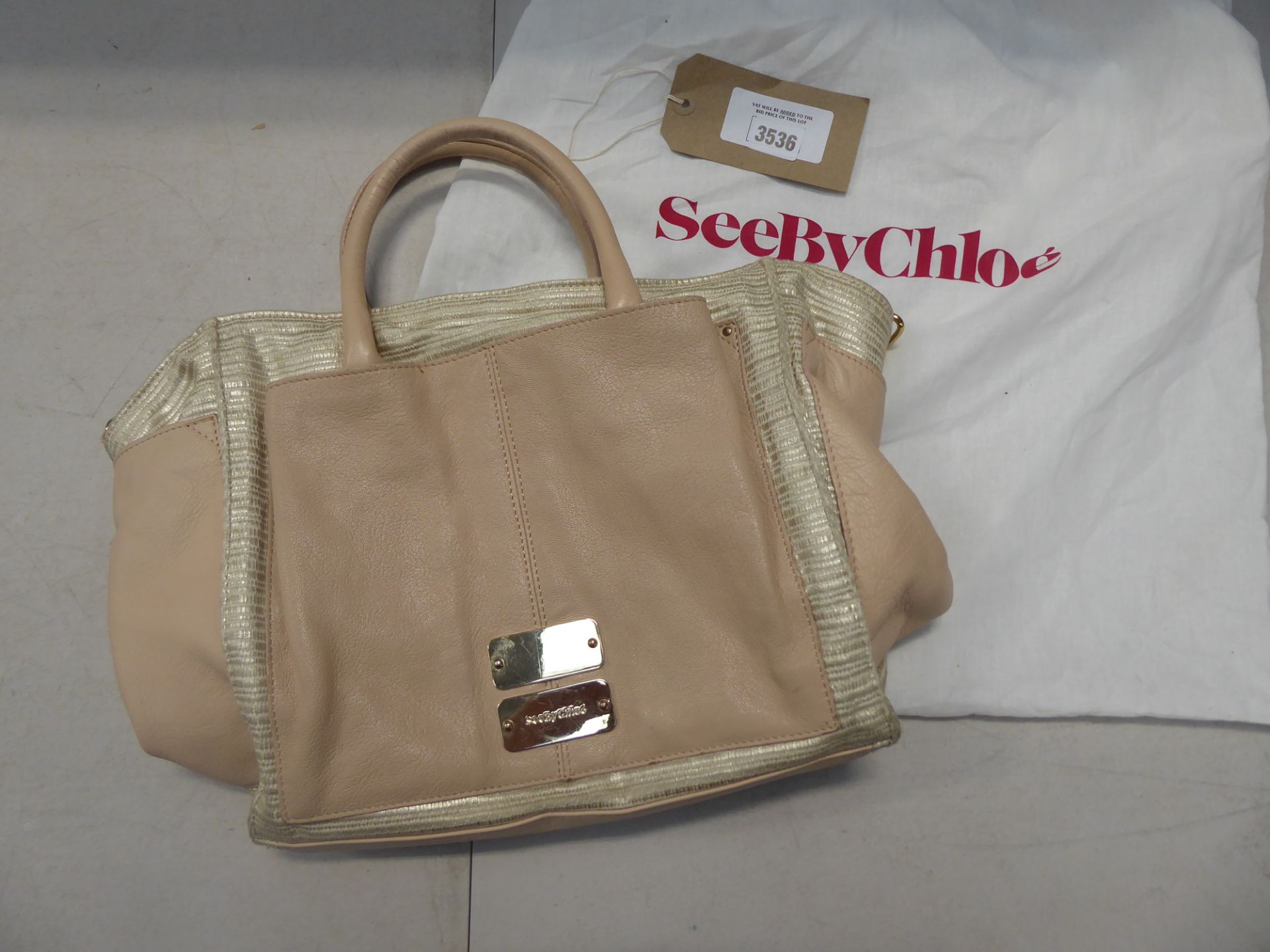 See By Chloé cream leather and canvas hand bag (used)