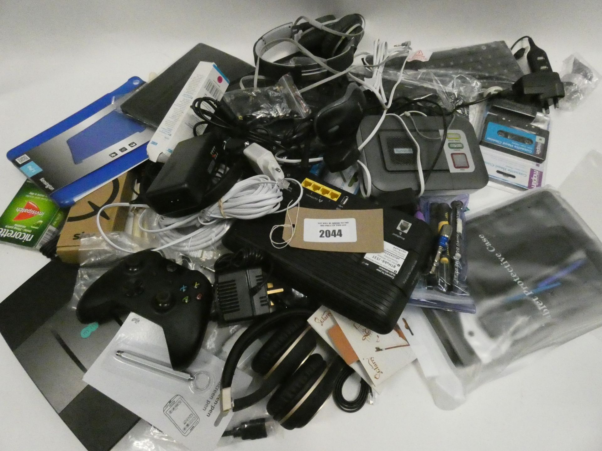 Bag containing miscellaneous electrical items/accessories; PSUs, controllers, spare parts, routers
