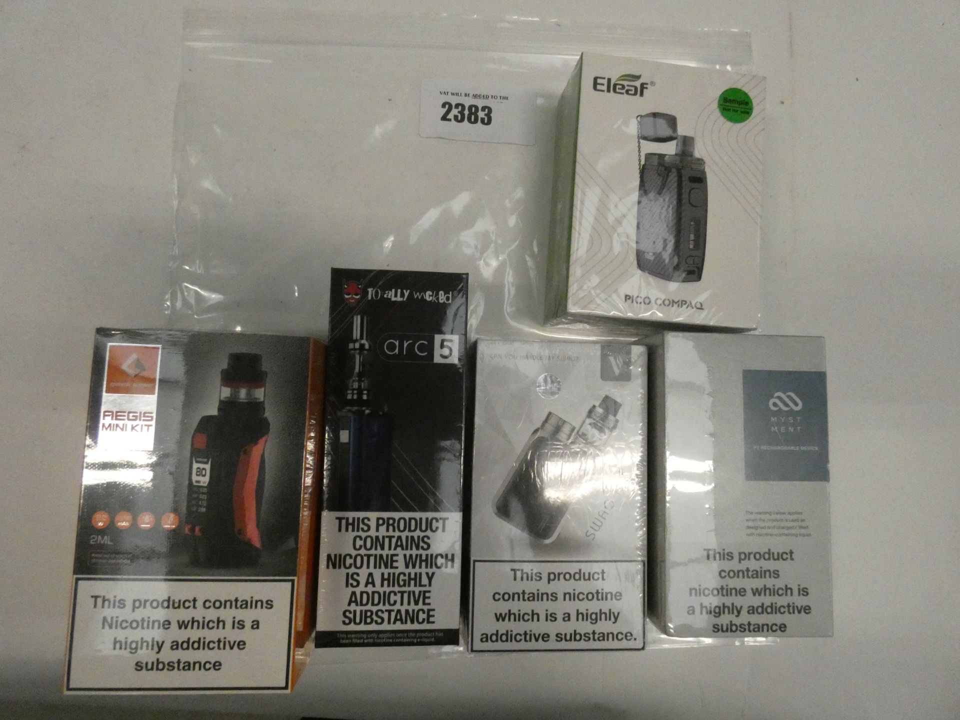 Various vaping kits; Eleaf Pico Compaq, Aegis Mini Kit, Swag Kit, Totally Wicked, Myst Ment