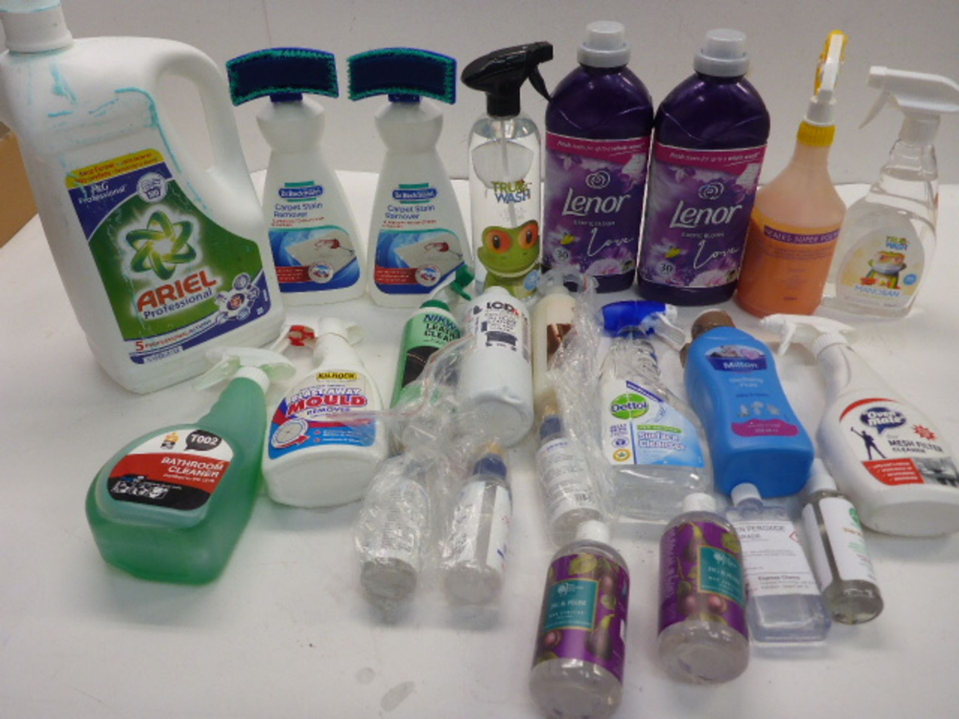 Ariel washing liquid, fabric conditioner, carpet stain remover, polish, sanitizer, mould remover and