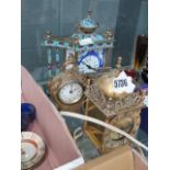 Cloisonne clock plus a lantern clock and 2 others