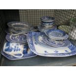 Cage containing a quantity of blue and white china