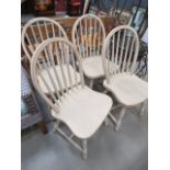 4 cream painted stick back pine dining chairs