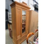 Satin walnut wardrobe with central mirrored door