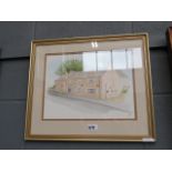 Framed and glazed watercolour 'Street with Cottage'