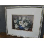 (2040RR) 554 - Framed and glazed water colour of flowers in a blue bowl by Marian Broom