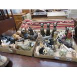 2 Trays of ornamental cats, meerkats and dogs