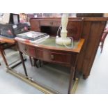 Bow fronted desk with green leather surface and super structure