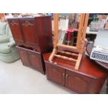 Mahogany effect TV stand plus pair of double door cupboards