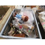 A box containing National and other dolls, plus soft children's toys