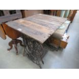 Singer sewing machine base with wooden fruit boxed top