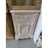 Limed pine bedside cabinet with drawer and cupboard under