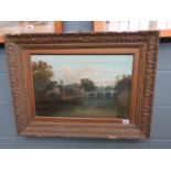 (2040RR) 511 - English School, late 19th/early 20th century, A study of river bridge, a church in