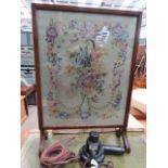 Fire screen with floral embroided insert