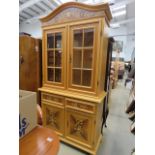 Glazed double door display cabinet with cupboard under