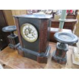 Large slate mantle clock with 2 slate garnitures and visual escapement