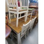 Cream painted oak extending dining table plus 4 matching chairs