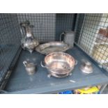 Cage containing silver plate to include bowls and dishes, teapot plus an inkwell