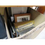 Box containing impressionist prints plus urban photographic prints