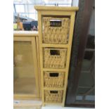 Small oak framed wicker basket unit