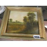 (2040RR) 523 - Small oil on board of country lane with two figures