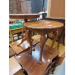 Inlaid Italian tripod table, plus an oak side table