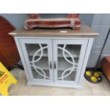 A grey painted and glazed double door china cabinet