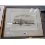 5210 Framed and glazed print WL Wyllie of shipping on the Thames, entitled ''Showery day,