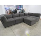 5245 Modular grey fabric six piece sofa to include a footstool