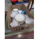 Box containing a quantity of Minton bridal veil patterned crockery