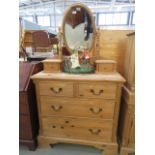 Pine dressing table mirror with pine 2 over 2 chest of drawers