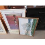 (5153) - A print of a ballerina plus a painting on board, figures and lake