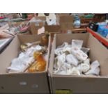 Two boxes containing oil lamps, old Foley and other china