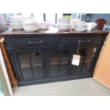 A dark wood Bayside sideboard counter, with glazed doors under