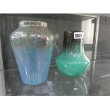 (2040RR) 410 - 2 pieces of decorated glass vases