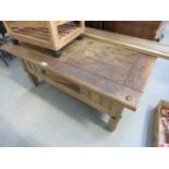 Pine coffee table with single drawer under