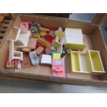 Box containing various doll's furniture