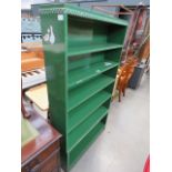 Green painted open fronted bookcase