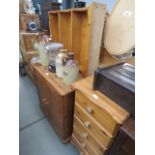 Pine open shelf unit with pine cupboard unit and pine 5 drawer unit